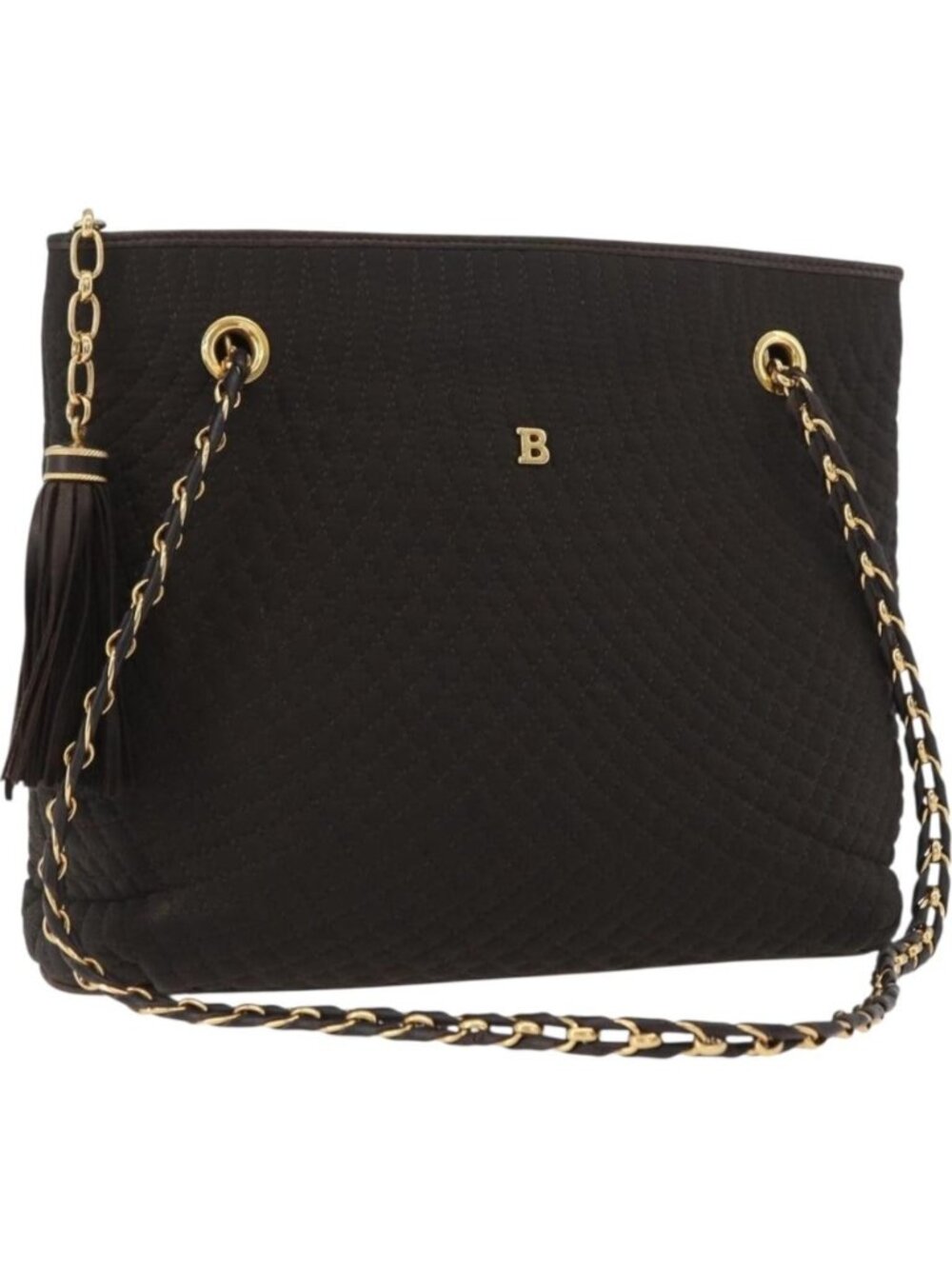 BALLY Chain Tote Bag Nylon Brown Gold
